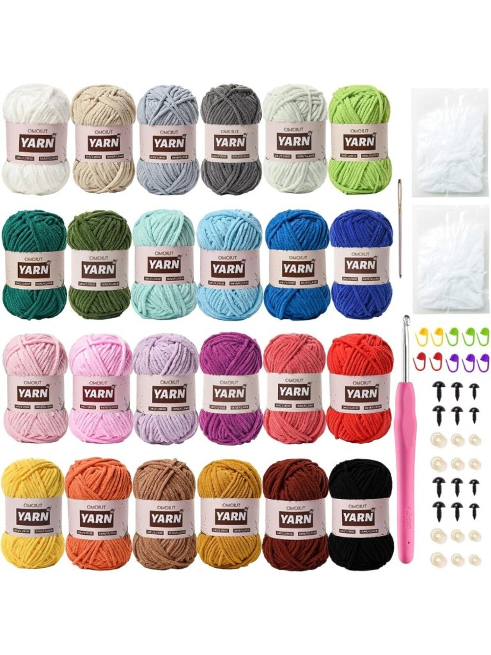 24 Pack Soft Chenille Velvet Yarn for Crocheting - Amigurumi Set with